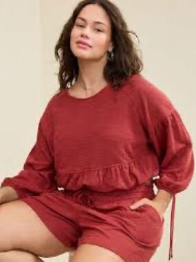 Aerie Red Sweatshirt with Drawstring Sleeves